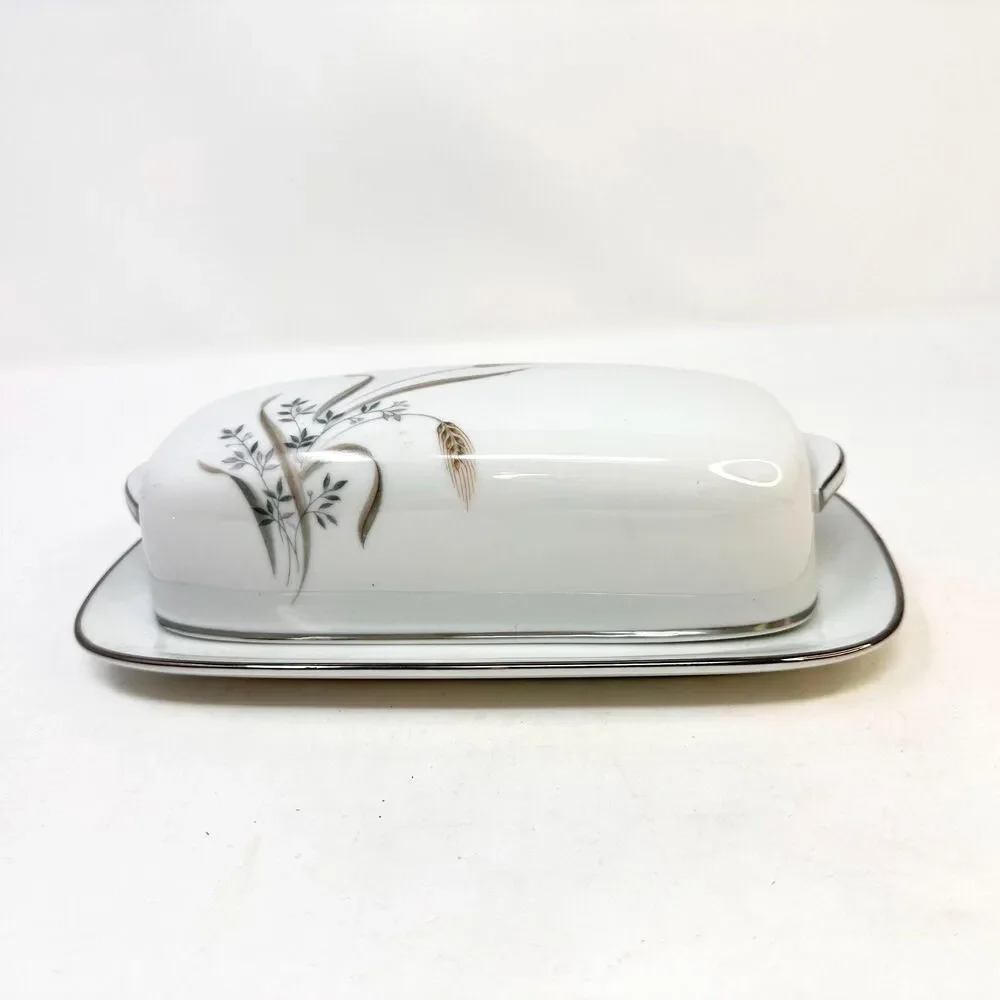 Vintage Zylstra Bountiful Covered Butter Dish Japan Fine China Platinum Wheat